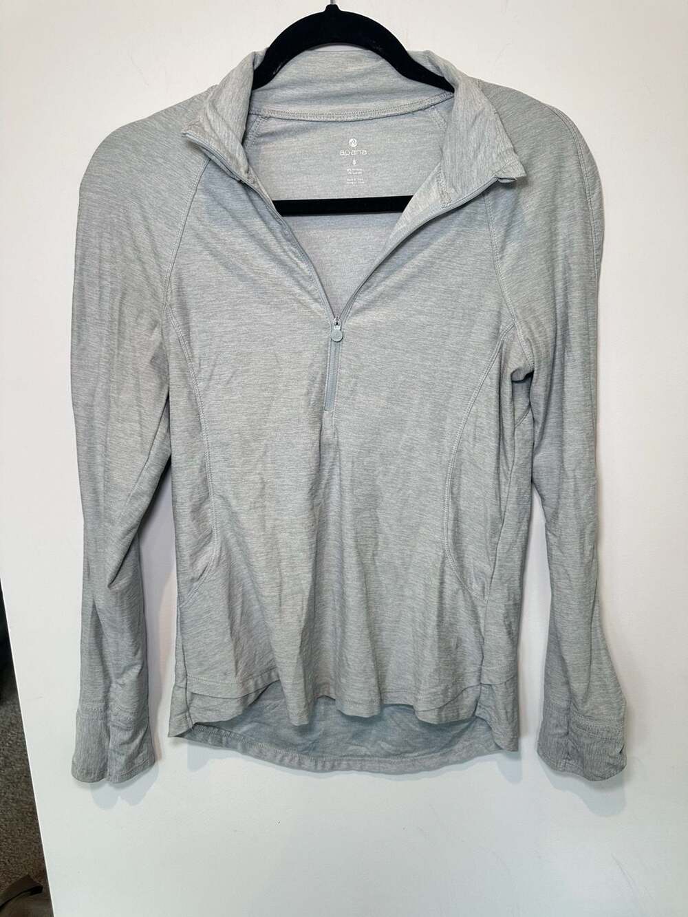 Apana Women's Gray Quarter Zip Active Pullover Long Sleeve Athletic Top Size S
